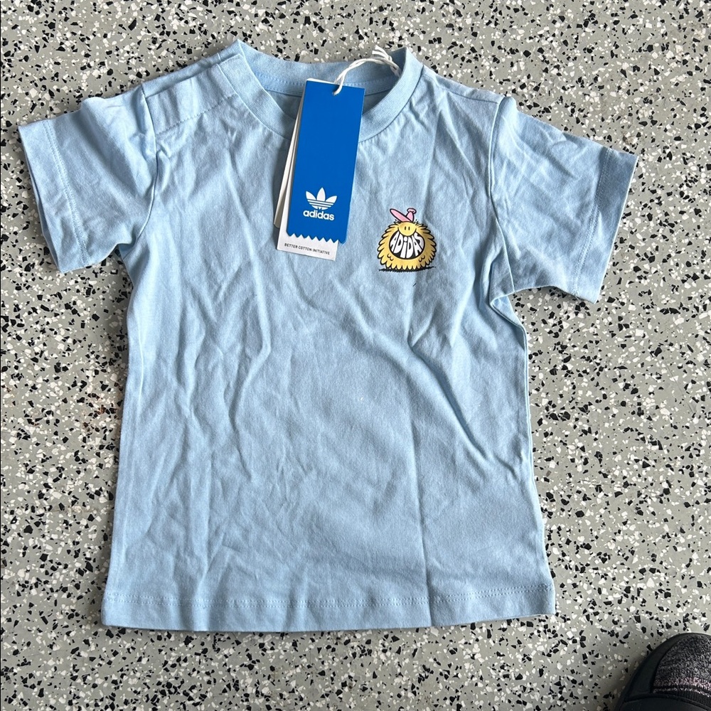 Adidas Sky Blue Kids Tee with Fun Graphic